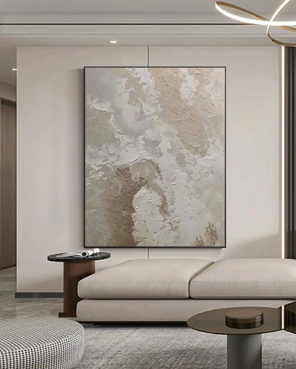 Beige White Painting Wabi-Sabi Texture Wall Art Neutral White Abstract Handmade Painting on Canvas Wall Decor For Living Room