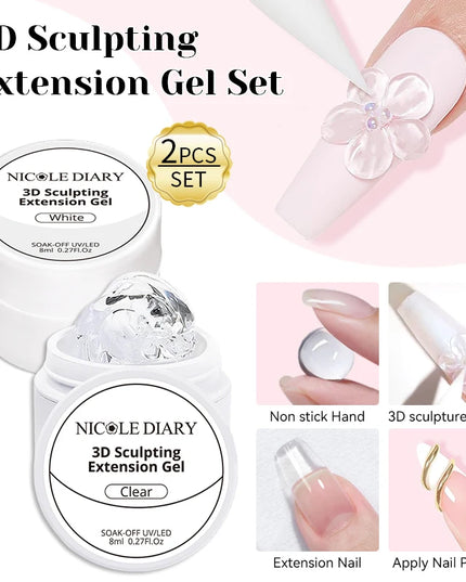 NICOLE DIARY White Non Stick Hand Extension Gel Nail Polish For 3D Shaping Carving Flower DIY Nail Art Extension Acrylic