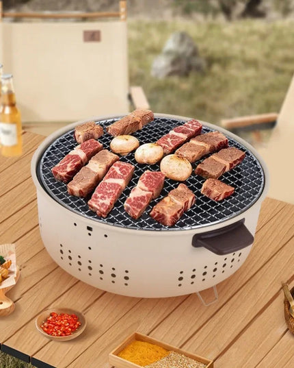 Portable Barbecue Grill Korean Charcoal Stove Stainless Steel Split BBQ Stove Round Non-stick Barbecue Rack For Outdoor Camping