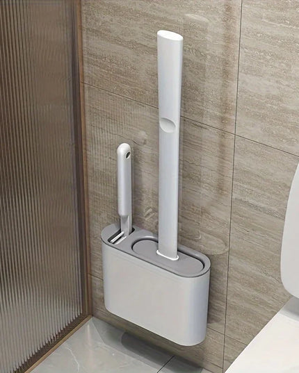 Full Bathroom Cleaning Set: Wall-mounted Silicone Toilet Brush and Ergonomic Long-handle Brush - Easy-to-clean Design