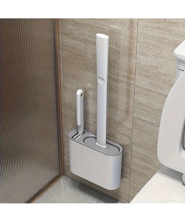 Full Bathroom Cleaning Set: Wall-mounted Silicone Toilet Brush and Ergonomic Long-handle Brush - Easy-to-clean Design