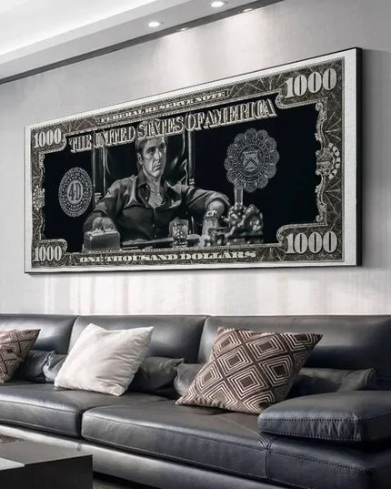 Classic Movie, Scarface Tony Montana Dollar Wall Art, HD Canvas Print Poster, Home, Living Room, Room Decor Painting