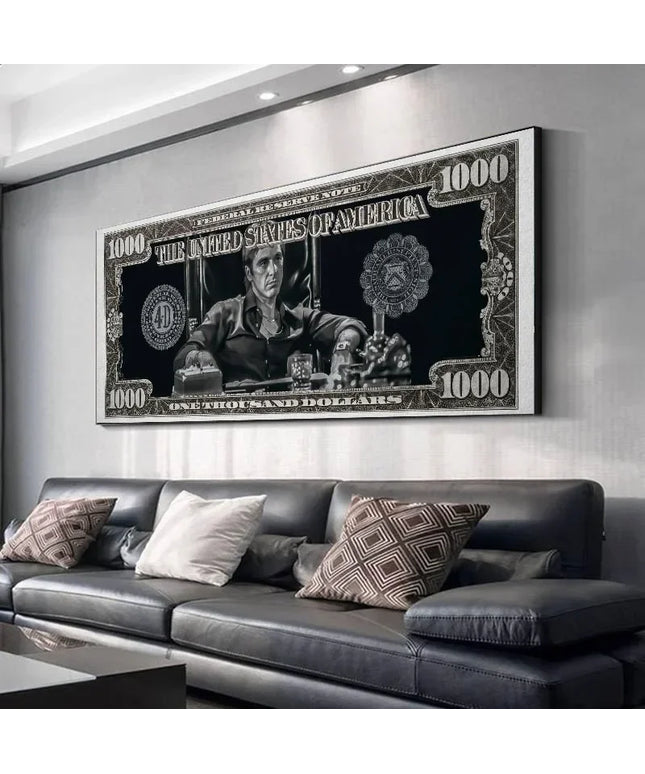 Classic Movie, Scarface Tony Montana Dollar Wall Art, HD Canvas Print Poster, Home, Living Room, Room Decor Painting