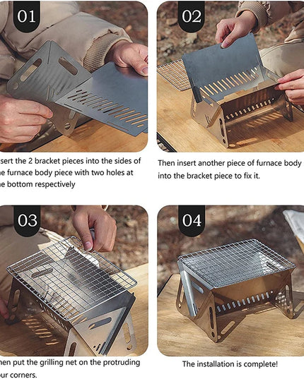 Portable Folding Barbecue Grill Heating Stoves Multifunction Camping BBQ Grill Rack Net Firewood Stove Stainless steel BBQ Grill