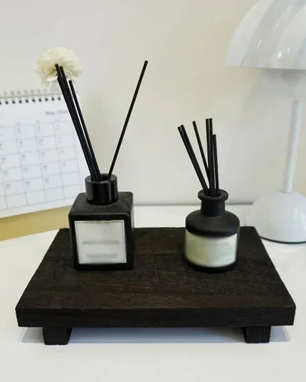 Wood Tray Pedestal Stand Bathroom Decor Wooden Vanity Hands Soap Scented Candle Storage Holder Tray Kitchen Seasoning Holder