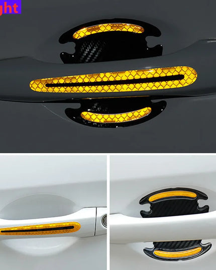 8 General-Purpose 3D Carbon Fiber Car Door Handle Stickers Scratch-Resistant Stickers Car Safety Reflective Strip Auto Stickers