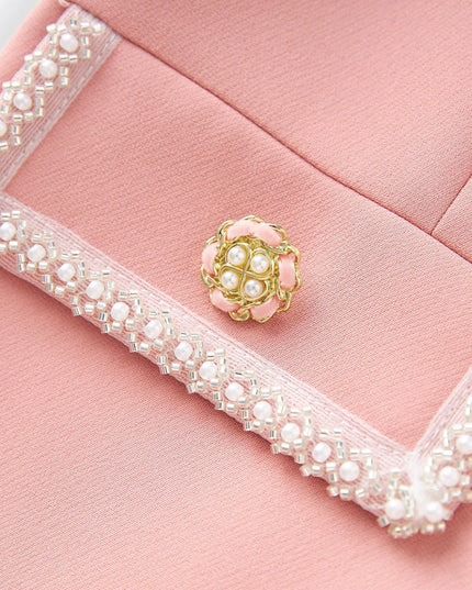 ZJYT New Fashion Beading Midi Dresses for Women Autumn 2025 Designer Long Sleeve Solid Pink Aline Casual Party Dress Vestidos