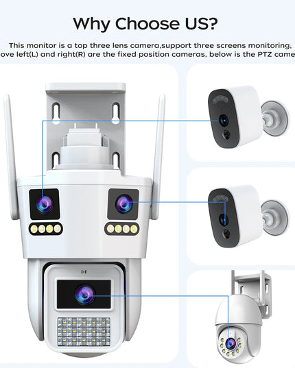 JOOAN 6K 12MP WiFi Outdoor Camera Three Len AI Motion Tracking PTZ  Video Camera Security Protection Waterproof Surveillance