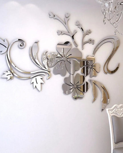 Acrylic Flower Mirror 3D Decorative Wall Stickers, Art Muralist for Bedroom TV Background Decoration