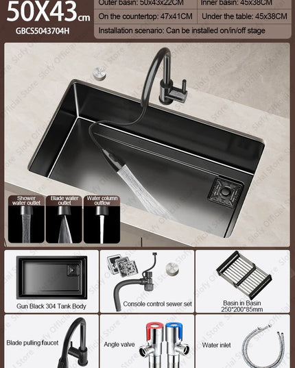 304 Stainless Steel Kitchen Sink Black Single Bowl Thickened Material Wear-Resistant Vegetable Workstation Drainage Accessories