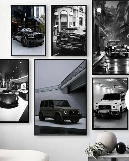 1PC Black And White Luxury Car Art Poster Poster Paper Print Home Living Room Bedroom Entrance Bar Cafe Art Painting Decoration