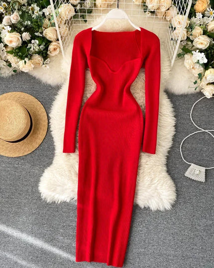Dresses For Women 2026 Sexy Strapless Ribbed Knitted Bodycon Dress Women Winter Long Sleeve Midi Sweater Dress Clothes