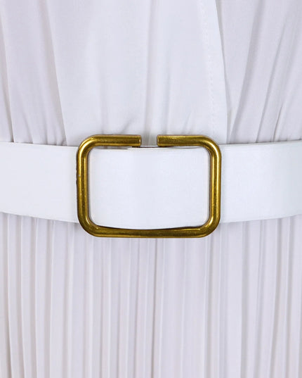 Elegant Office Dresses for Women Pleated Deep V Neck Full Sleeve Belt Waisted Ankle Length African Business Work Wear Dress New