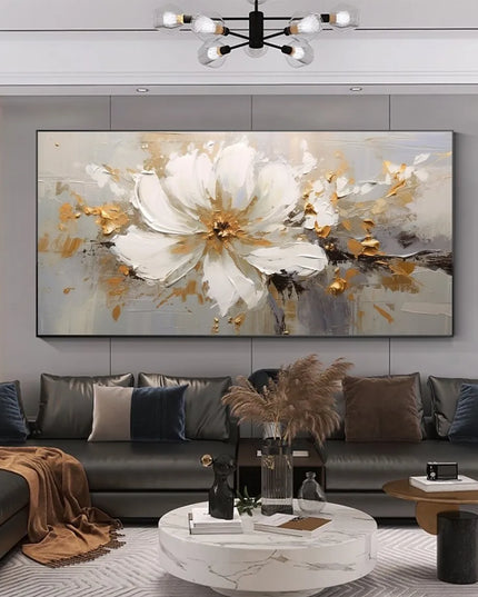 Abstract Flower Oil Painting on Canvas Large Wall Art Minimalist Floral Art Custom handmade Painting White Decor For Living Room