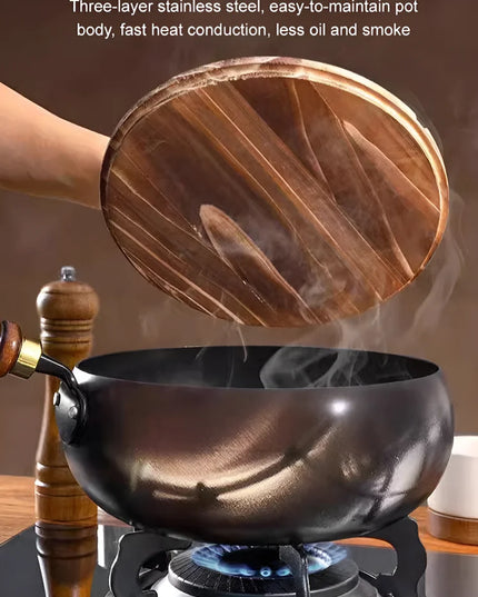 Big Belly Pot Deepened Non-stick Iron Pot Flat Bottom Uncoated Small Frying Pan Iron Pan with Lid Uncoated Frying Pan Big Belly