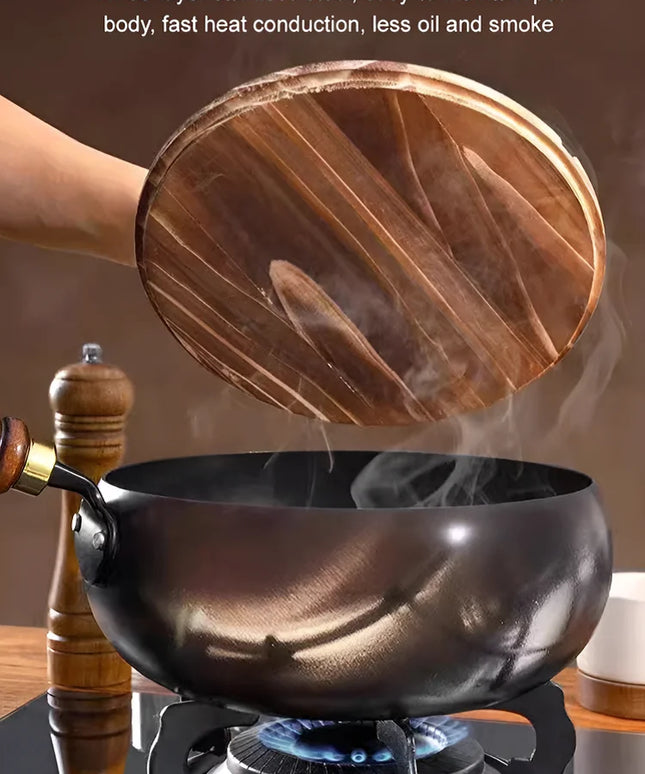 Big Belly Pot Deepened Non-stick Iron Pot Flat Bottom Uncoated Small Frying Pan Iron Pan with Lid Uncoated Frying Pan Big Belly