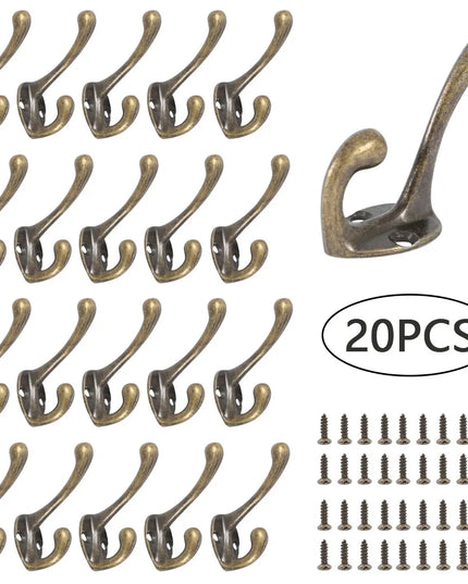 10/20Pcs Coat Hooks Wall Mounted Heavy Duty Dual Coat Rack Bronze Vintage Clothes Hanger With Screw for Door Coat Hooks Bathroom
