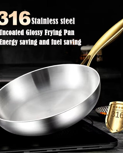 316 Stainless Steel Frying Pan Wok Pan Nonstick Cooking Fried Steak Gas Stove Pot Induction General Saucepan Kitchen Cookware