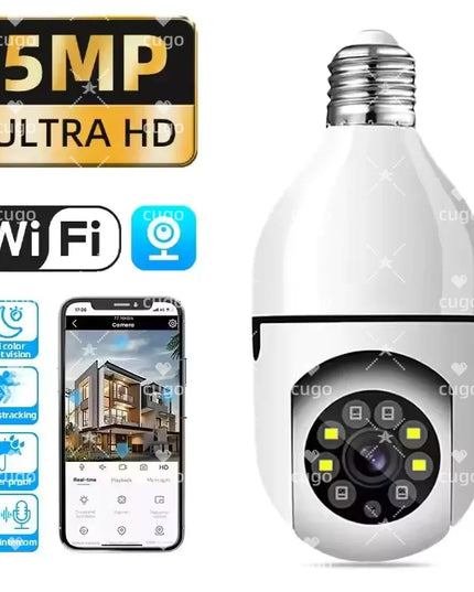 5MP E27 Bulb Wifi Surveillance Camera 4X Digital Zoom Full Color Video Night Vision Automatic Human Tracking Security IP Camera