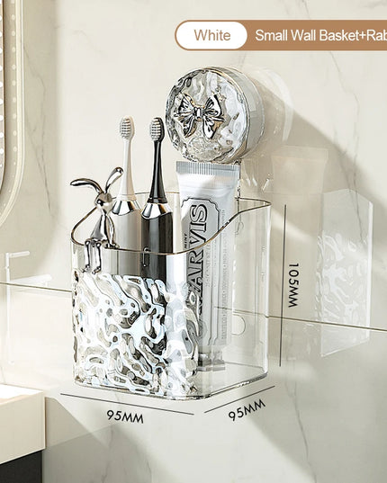 Bathroom Shelf Wall Mounted Non Perforated Suction Cup Storage Basket With Glacier Pattern For Home Storage Products