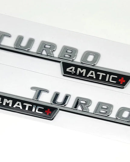 2pcs Car Letters Fender Trim Badge Turbo 4matic Plus Emblem Sticker For Mercedes AMG A45 CLA45 C117 GLA45 GLE53 X247 Accessories