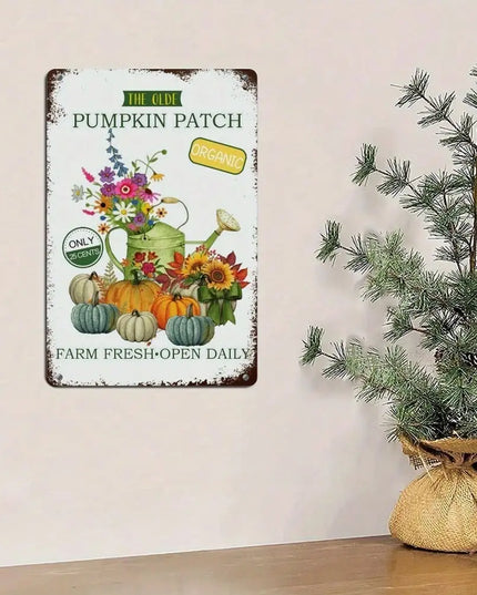 1pc Fall Decor Pumpkin Patch Tin Sign Farmhouse Wall Art Thanksgiving Halloween Autumn Gifts Back-to-school season
