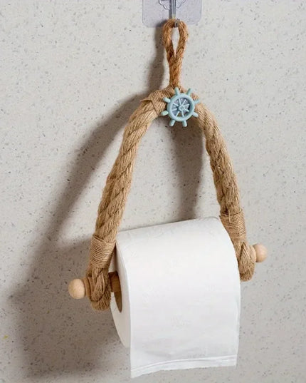 1PC Mediterranean Style Hand-woven Paper Roll Holder Bathroom No-punch Toilet Paper Holder Living Room Paper Roll Storage Shelf