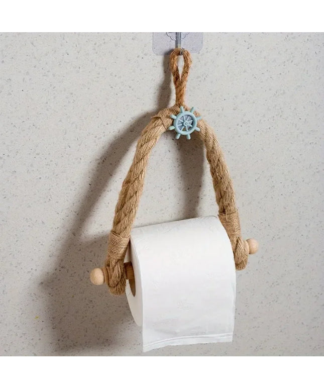 1PC Mediterranean Style Hand-woven Paper Roll Holder Bathroom No-punch Toilet Paper Holder Living Room Paper Roll Storage Shelf