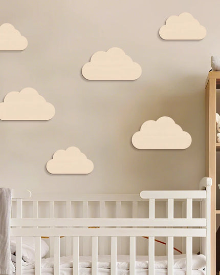 6Pcs Cloud Wall Sticker Wooden Clouds Wall Decor Reusable Wall Decoration for Bedroom Kid's Room Wall Art Wall Decorations