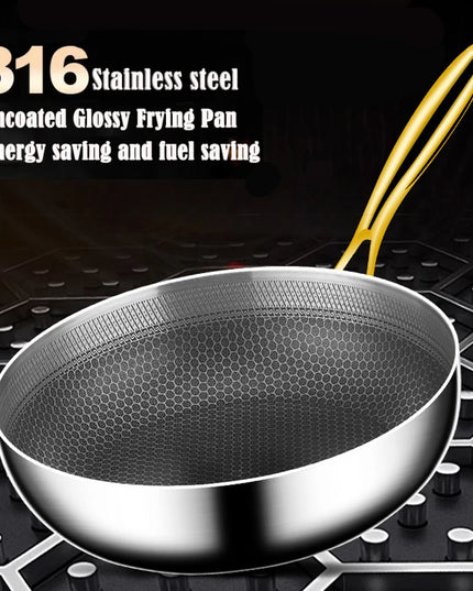 316 Stainless Steel Frying Pan Wok Non-stick Cooking Honeycomb Steak Gas Stove Pot Induction General Saucepan Kitchen Cookware