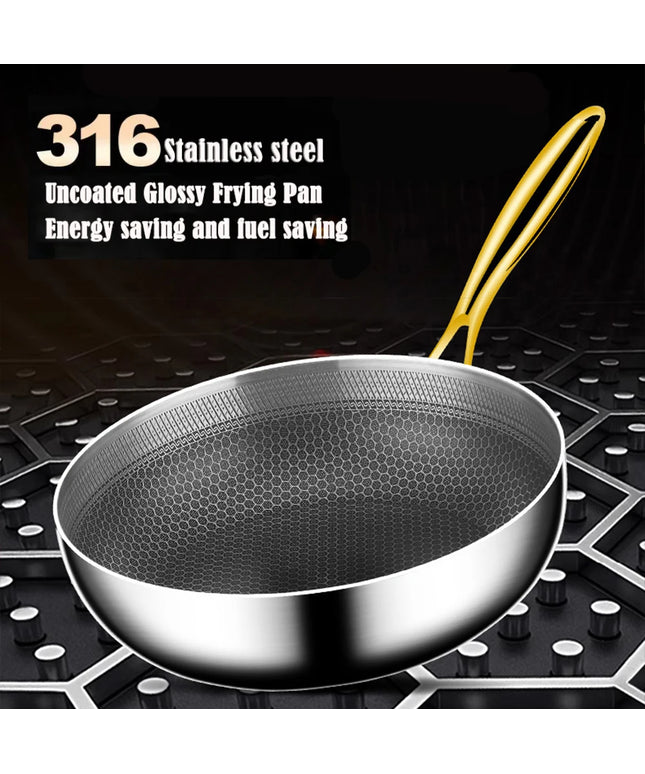 316 Stainless Steel Frying Pan Wok Non-stick Cooking Honeycomb Steak Gas Stove Pot Induction General Saucepan Kitchen Cookware