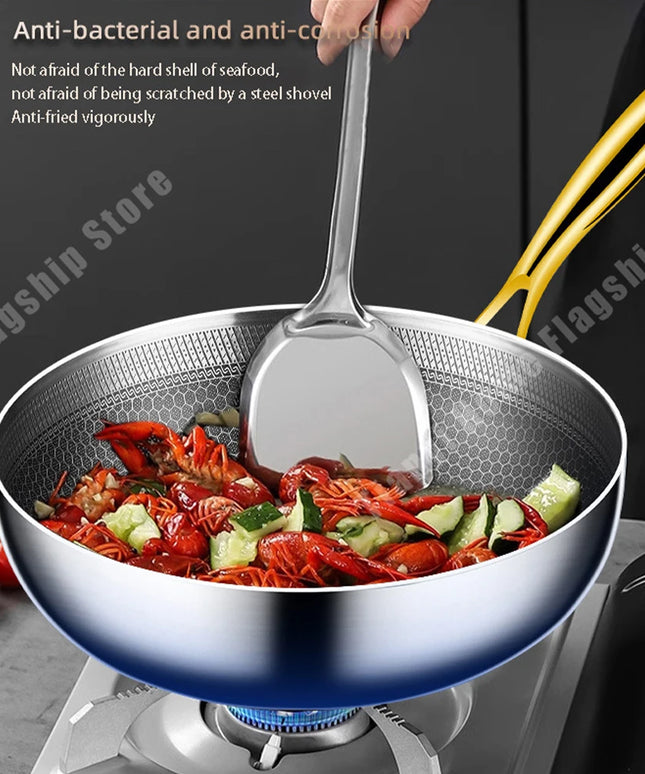 316 Stainless Steel Frying Pan Wok Non-stick Cooking Honeycomb Steak Gas Stove Pot Induction General Saucepan Kitchen Cookware