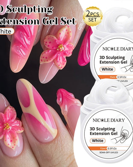 NICOLE DIARY White Non Stick Hand Extension Gel Nail Polish For 3D Shaping Carving Flower DIY Nail Art Extension Acrylic