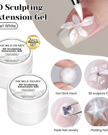 NICOLE DIARY White Non Stick Hand Extension Gel Nail Polish For 3D Shaping Carving Flower DIY Nail Art Extension Acrylic