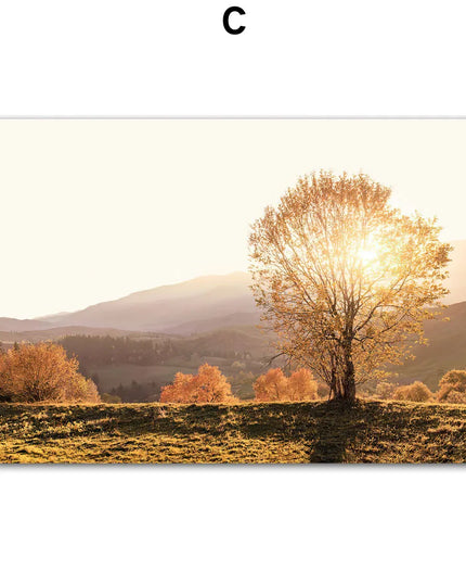 Autumn Scenery Wall Art Print Pumpkin Tree Grass Fox Canvas Painting food Poster Restaurant Kitchen Pictures Living Room Decor