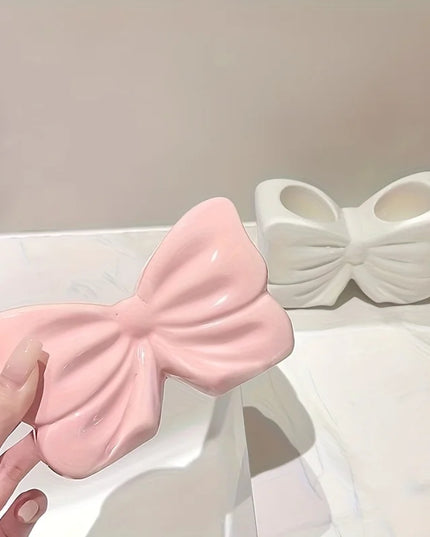 Bow-Shaped Toothbrush Holder with Storage for Electric Toothbrushes - Bathroom Decor, White & Pink DesignToiletry Organizer