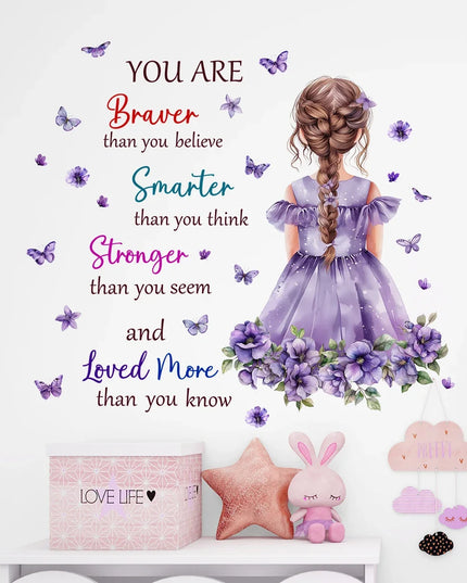 1Pc Cartoon Purple Flower Girls Text Wall Sticker Bedroom Decoration Items Living Girl Room Decor Kids Room Wall Decals Art