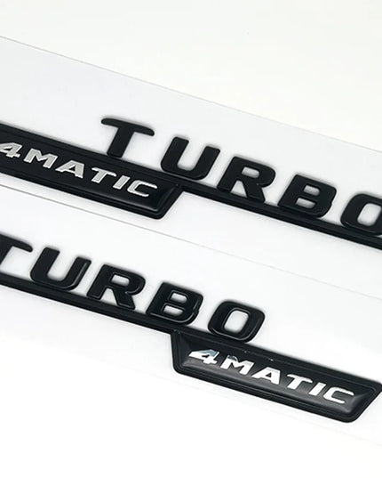 2pcs Car Letters Fender Trim Badge Turbo 4matic Plus Emblem Sticker For Mercedes AMG A45 CLA45 C117 GLA45 GLE53 X247 Accessories