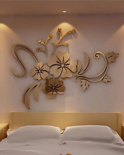 Acrylic Flower Mirror 3D Decorative Wall Stickers, Art Muralist for Bedroom TV Background Decoration