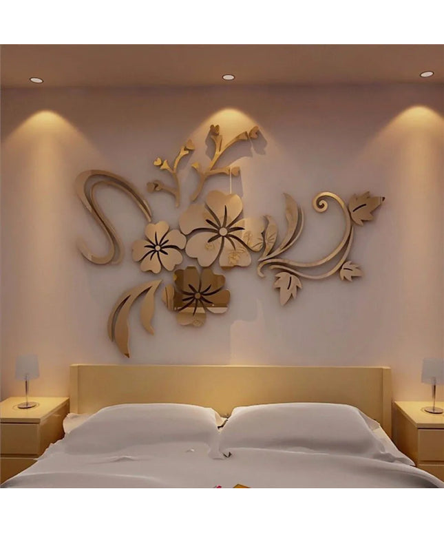 Acrylic Flower Mirror 3D Decorative Wall Stickers, Art Muralist for Bedroom TV Background Decoration