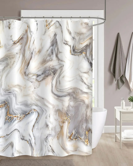 Grey Gold Marble Ink Texture Shower Curtain Set Abstract Modern Shower Curtain for Bathroom Decor Waterproof Washable Fabric