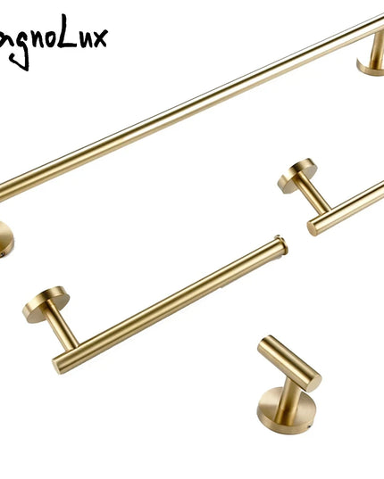 Brushed Gold Bathroom Accessories Set Hardware Kit Wall Mount Hand Towel Bar Rack Toilet Roll Paper Holder Robe Hook Hanger