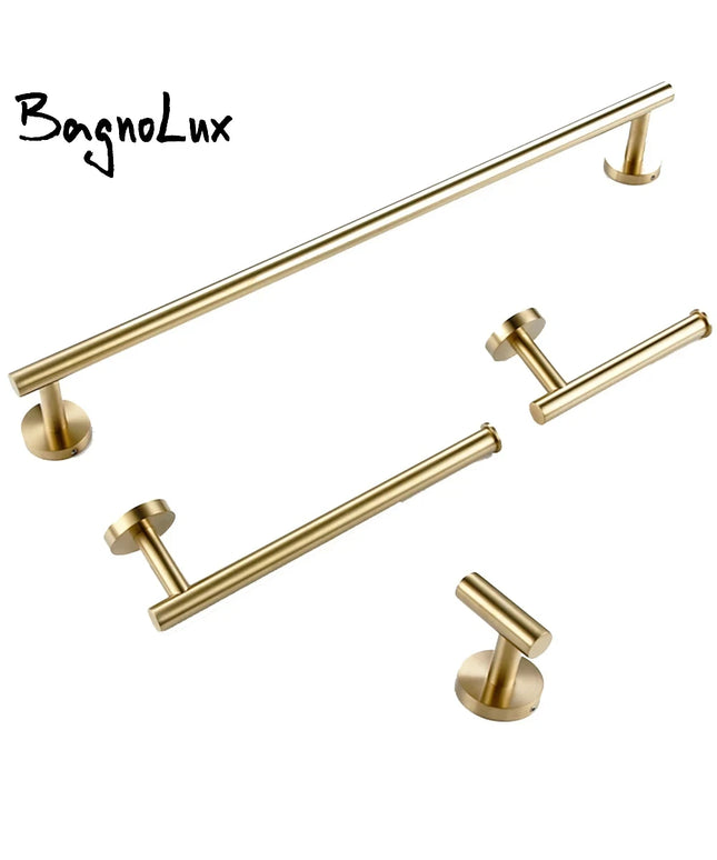 Brushed Gold Bathroom Accessories Set Hardware Kit Wall Mount Hand Towel Bar Rack Toilet Roll Paper Holder Robe Hook Hanger