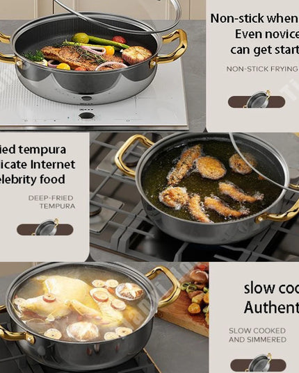 30cm Stainless Steel Frying Pan Non-stick Soup Pot wok with lid Home Honeycomb Induction Cooker Gas Stove Stew Kitchen Cookware