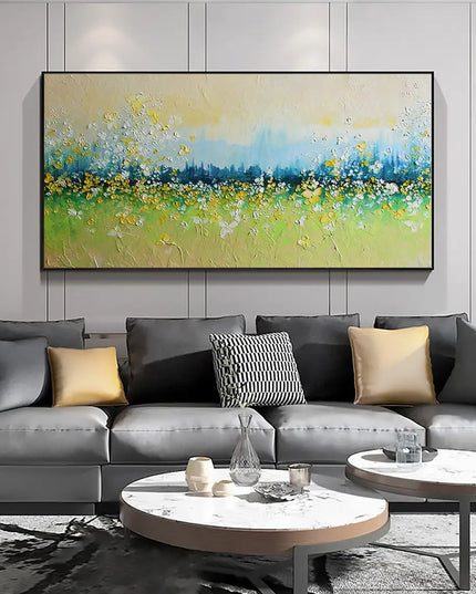 Flower Landscape Oil Painting on Canvas Abstract Green Nature Handmade Painting Living Room Home Decor Large Wall Art Custom Art