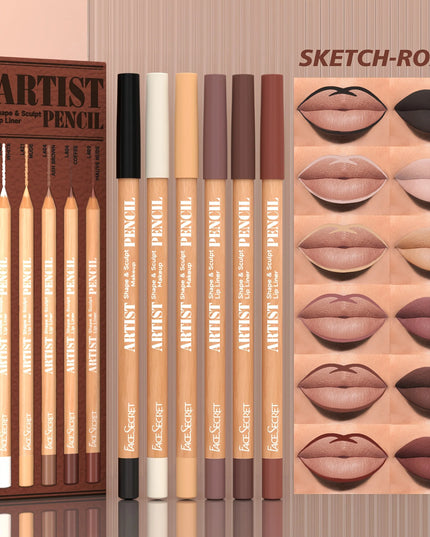 [Velvet Matte Lip Liner] 6pcs Long-Lasting Velvet Matte Lip Liner Pencils Set | Non-Drying & Perfect for Lining & Filling Lips