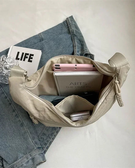 Trendy Women's Soft Cloth Shoulder Bag Solid Color Student Casual Style Big Handbags Crossbody Bags for Women Shoulder Hobos Bag