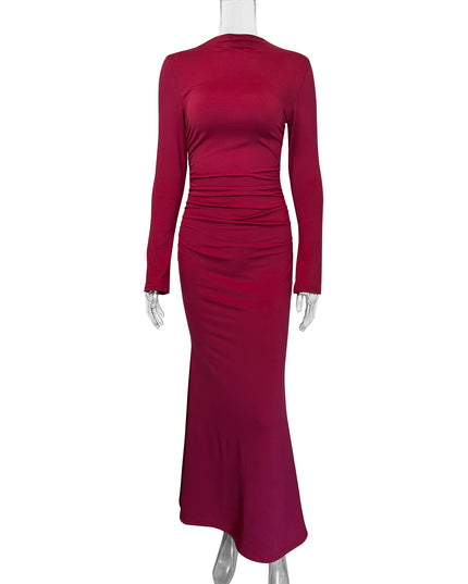 Women's Fashionable High-End Long Sleeved Round Neck Slim Fit Dress For Autumn  Winter Women's Street  Beach Party Long Dress