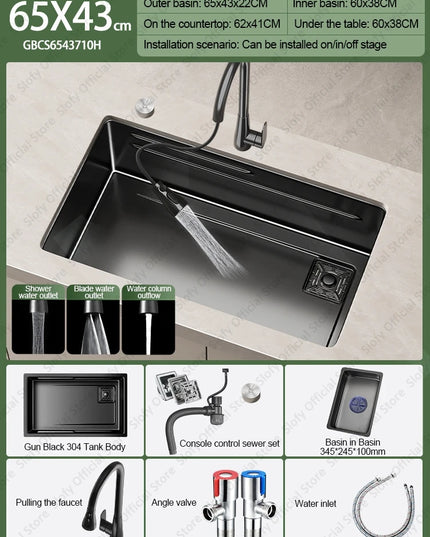 304 Stainless Steel Kitchen Sink Black Single Bowl Thickened Material Wear-Resistant Vegetable Workstation Drainage Accessories