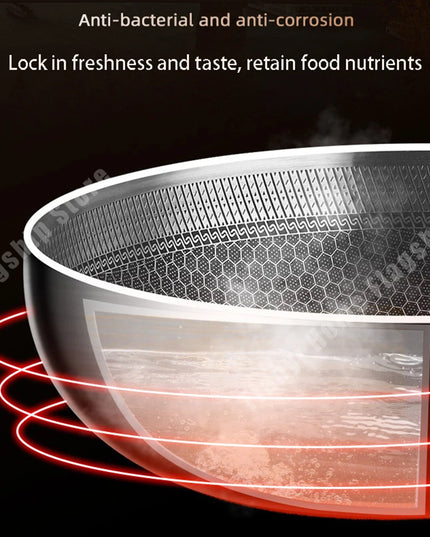 316 Stainless Steel Frying Pan Wok Non-stick Cooking Honeycomb Steak Gas Stove Pot Induction General Saucepan Kitchen Cookware